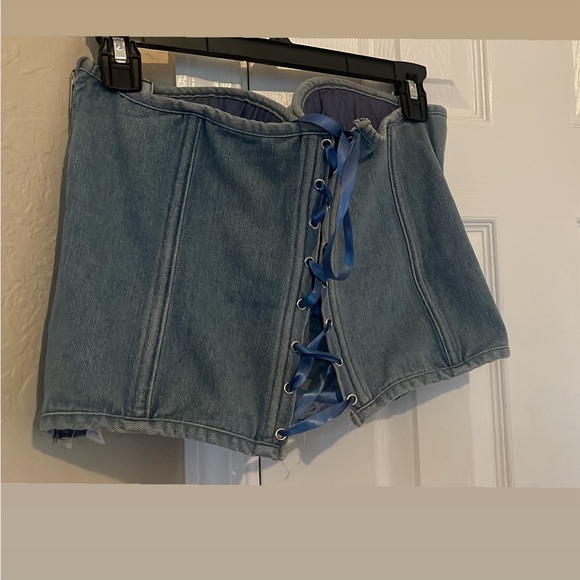 NWOT-Amazon Denim rhinestone Corset top - Picture 7 of 8